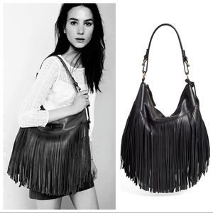 Frye Heidi Fringe Black Leather Hobo Festival Bag